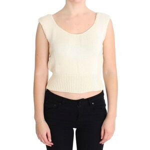 PINK MEMORIES Knit Crop Sleeveless Sweater Women Beige Sweaters